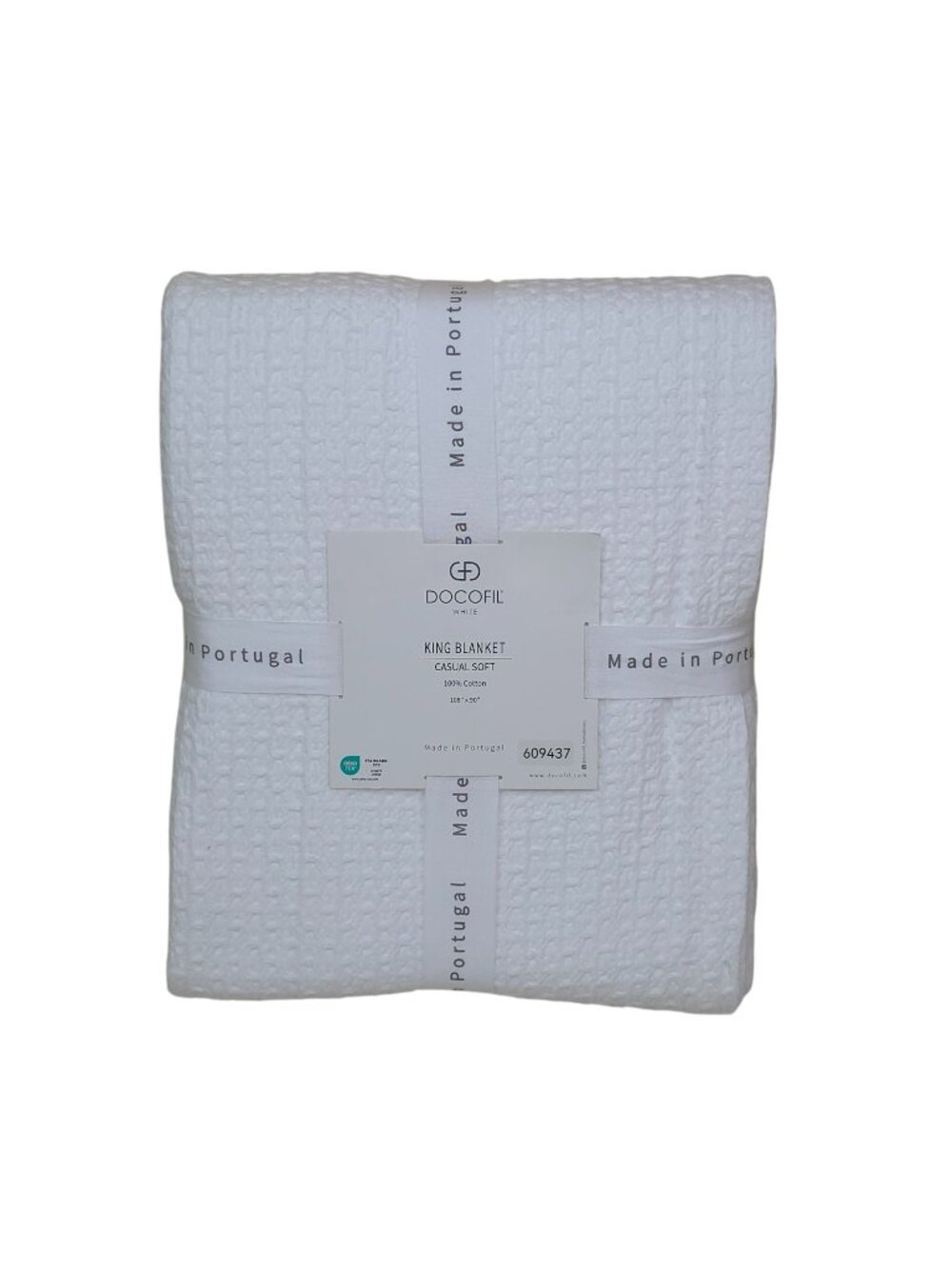 Docofil White King Blanket Casual Soft 100% Cotton 108"x90" Made In Portugal